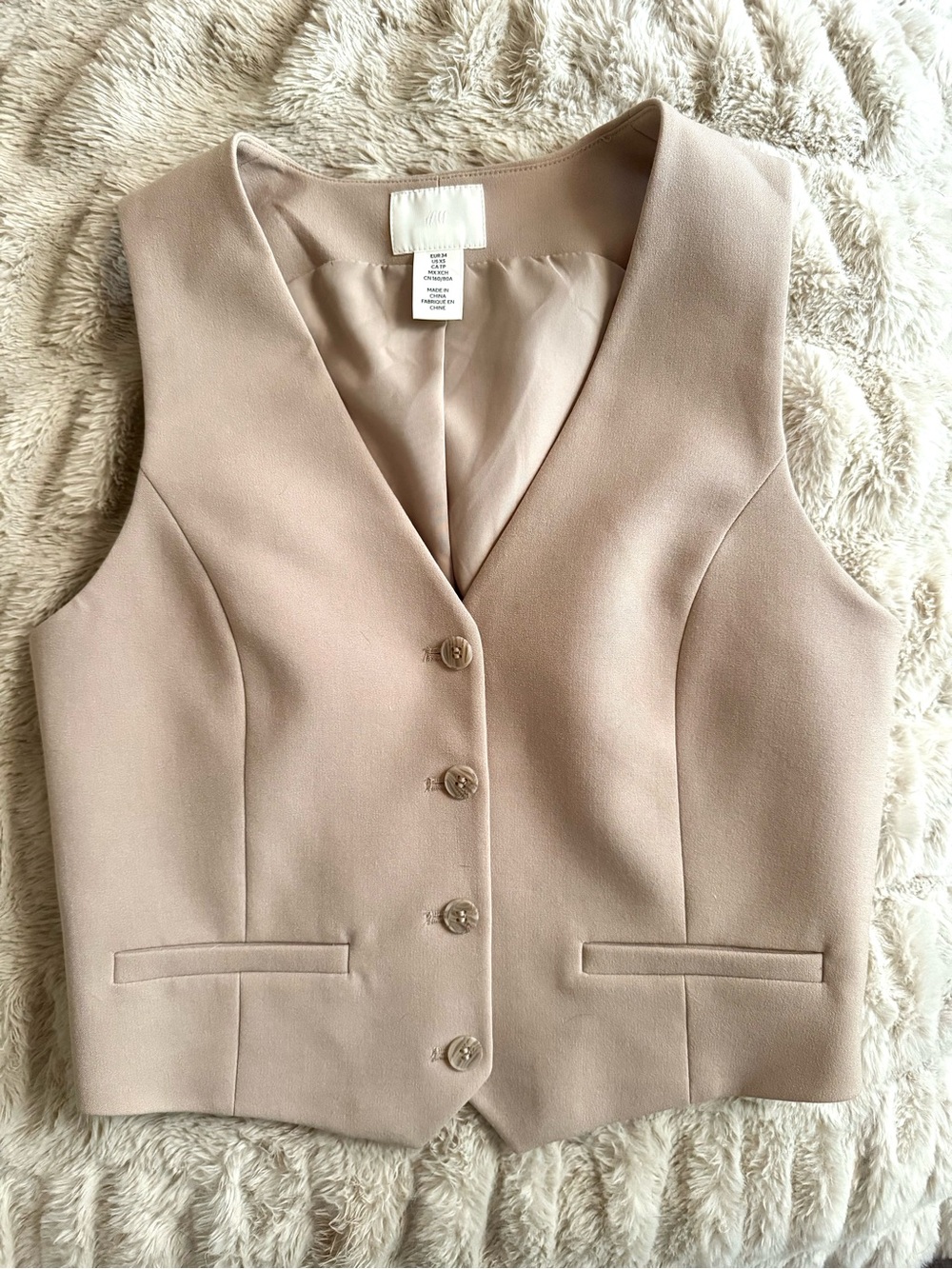 H&M Women's Sleeveless V-Neck Vest in Light Taupe